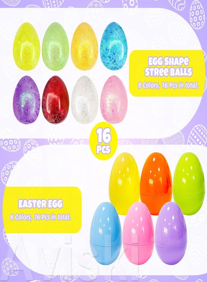 Aviski 16 Pack Easter Eggs with Egg Shape Stree Ball Toys, Easter Basket Stuffers for Kids Toddlers, Squeeze Toys for Easter Party Favors, Easter Gifts for Kids, Filled Easter Egg with Toys Inside - Image 3